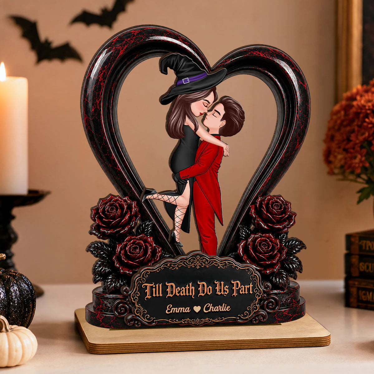Plaque material and size view - Personalized Halloween Couple Plaque