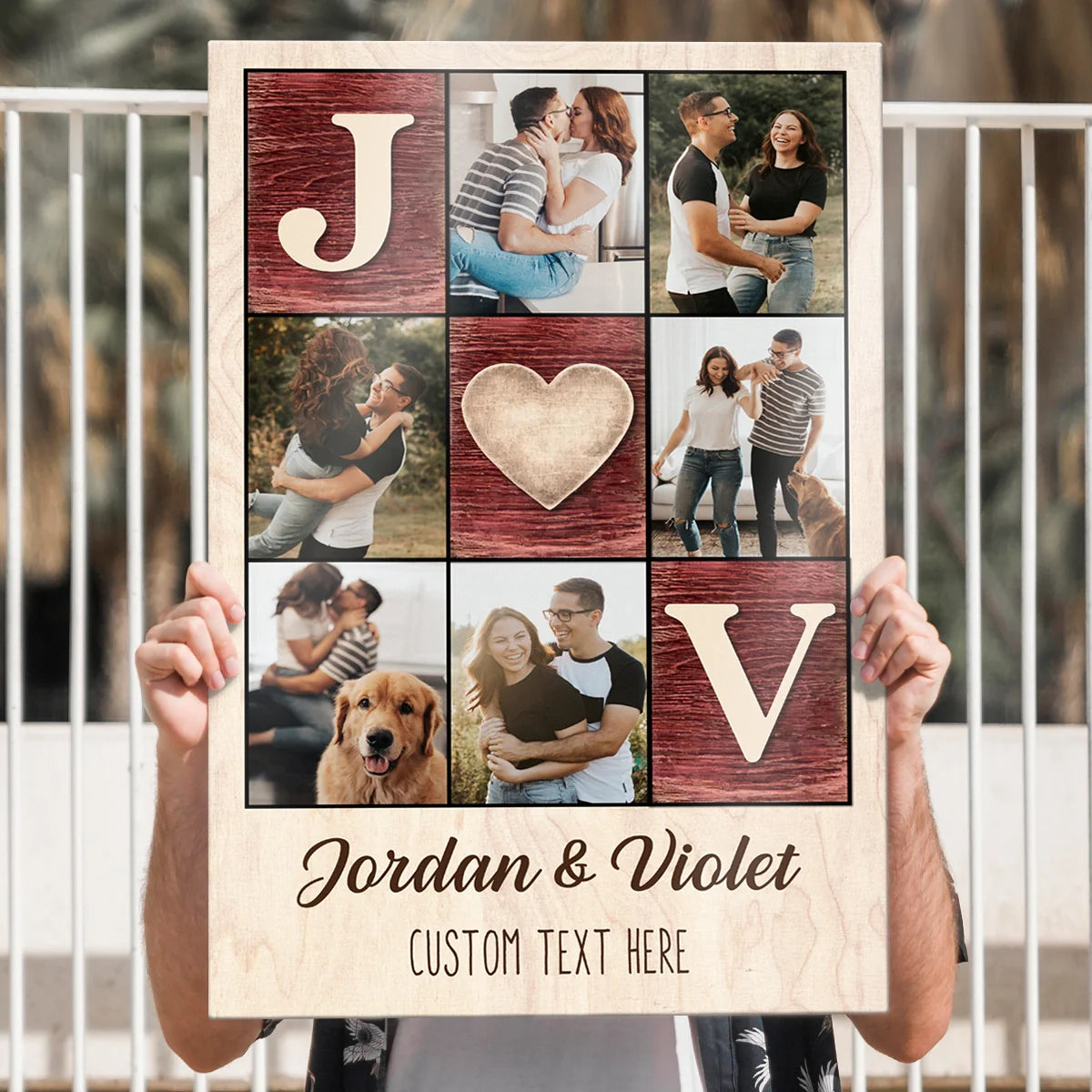Personalized Couple Photo Canvas / Poster Collage with Names and Initials - Custom Anniversary Gift Wall Art Keepsake