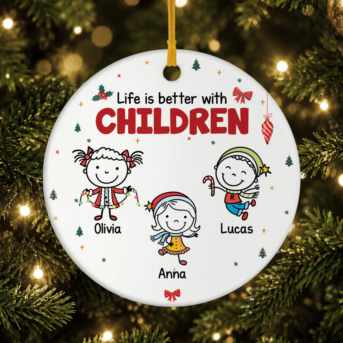 Life Is Better With Grandkids - Personalized Ceramic Ornament for Grandma Grandpa Christmas Keepsake