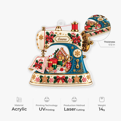 Vintage Sewing Machine Personalized Acrylic Ornament - Custom Seamstress Christmas Tree Decor for Mom & Grandma