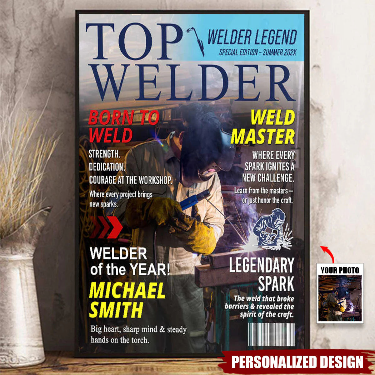 Custom Welder Magazine Poster for Dad with personalized design details for meaningful gifting