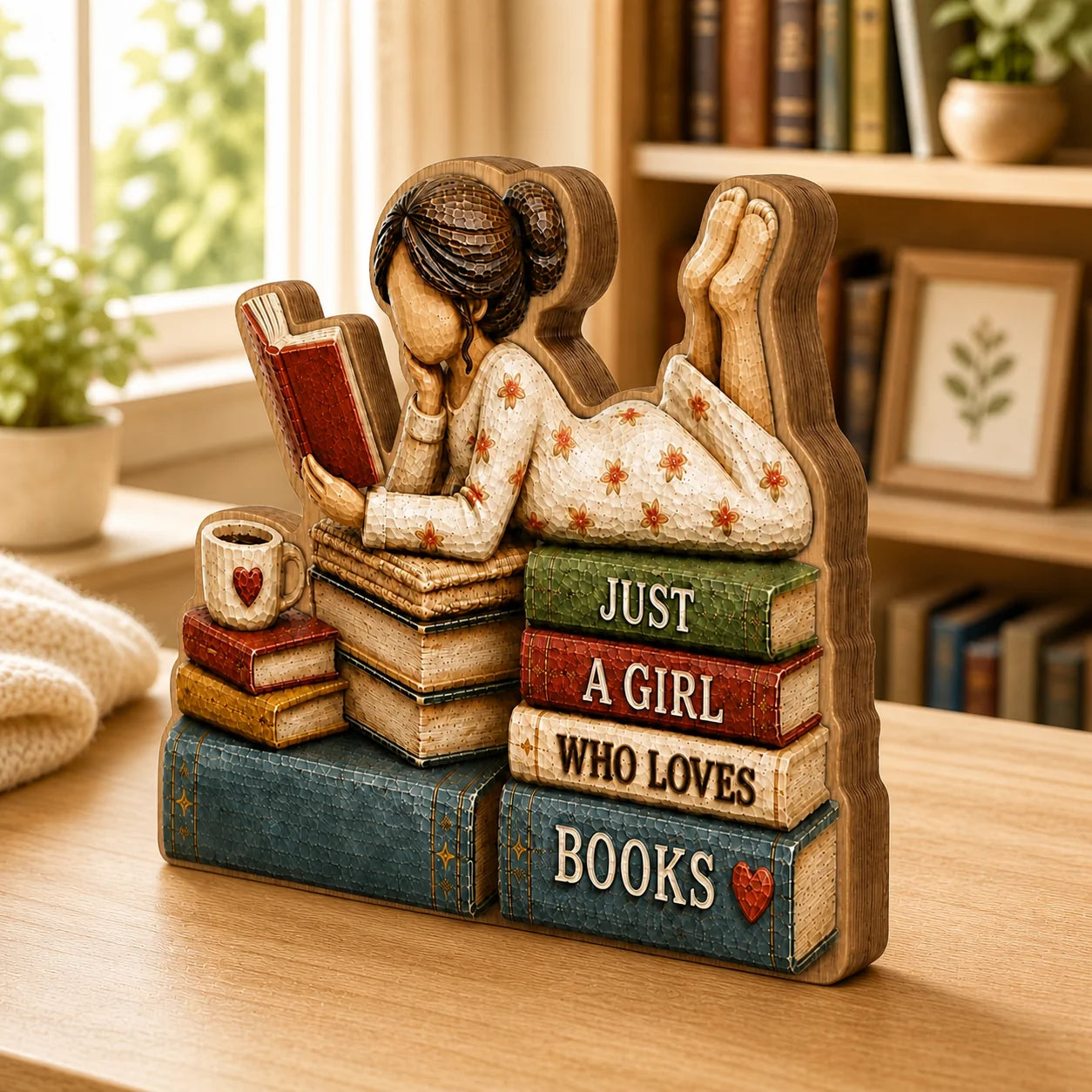 "Just A Girl Who Loves Books" Personalized Wooden Block - Custom Reader Gift for Book Lovers