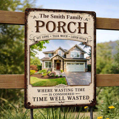 Personalized porch sign with photo print and rustic family name design for outdoor home decor image 7