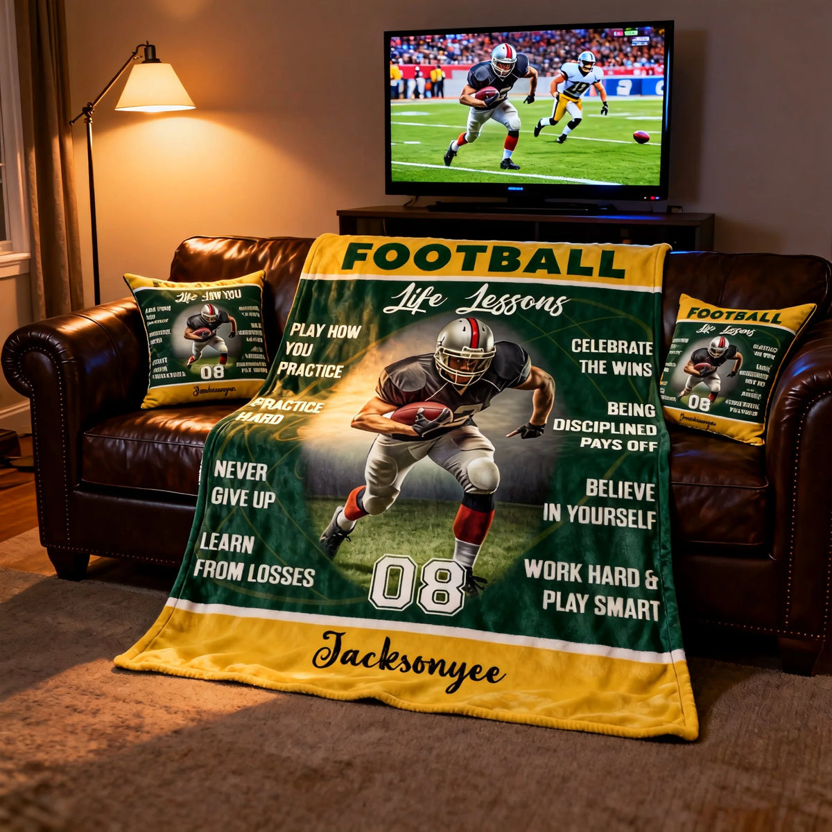 Football Life Lessons Personalized Blanket - Custom Name Gift for American Football Players