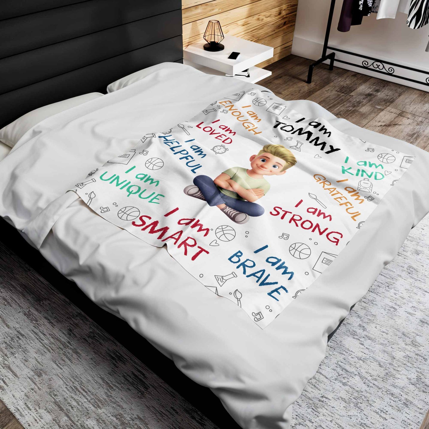 "I Am Enough, Brave & Strong" Personalized Kids Affirmation Blanket - Custom Gift for Boys & Girls