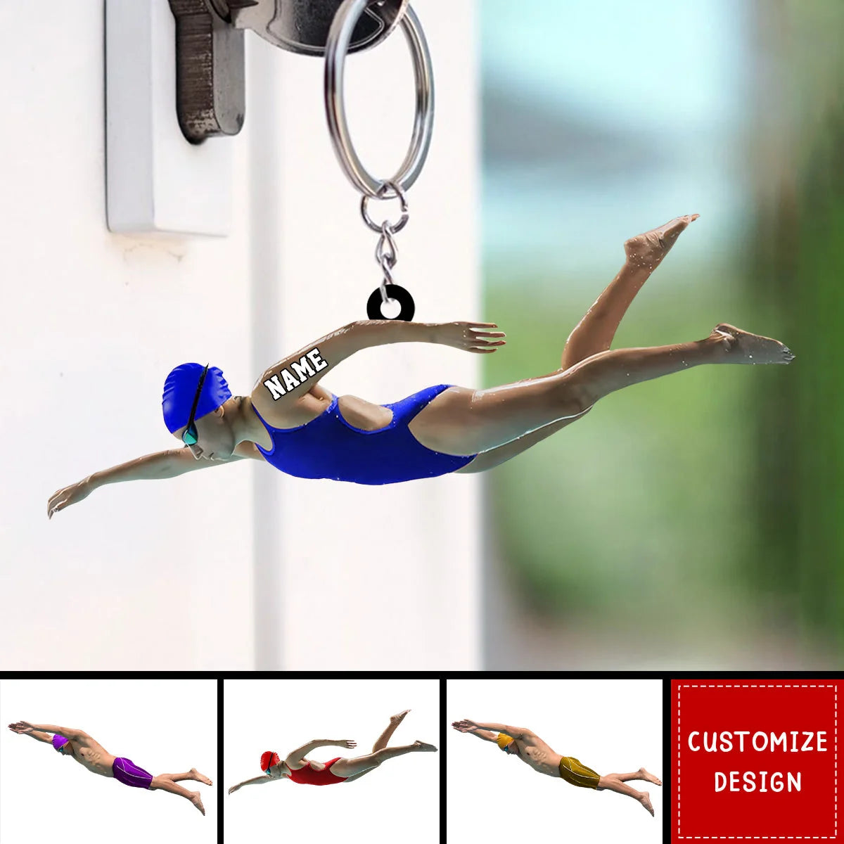 Personalized Swimmer Acrylic Keychain - Custom Name Athlete Keepsake Gift
