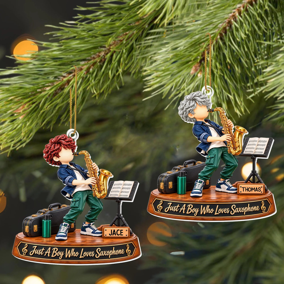 "Just A Boy Who Loves Saxophone" Personalized Acrylic Ornament - Custom Christmas Gift for Son or Grandson
