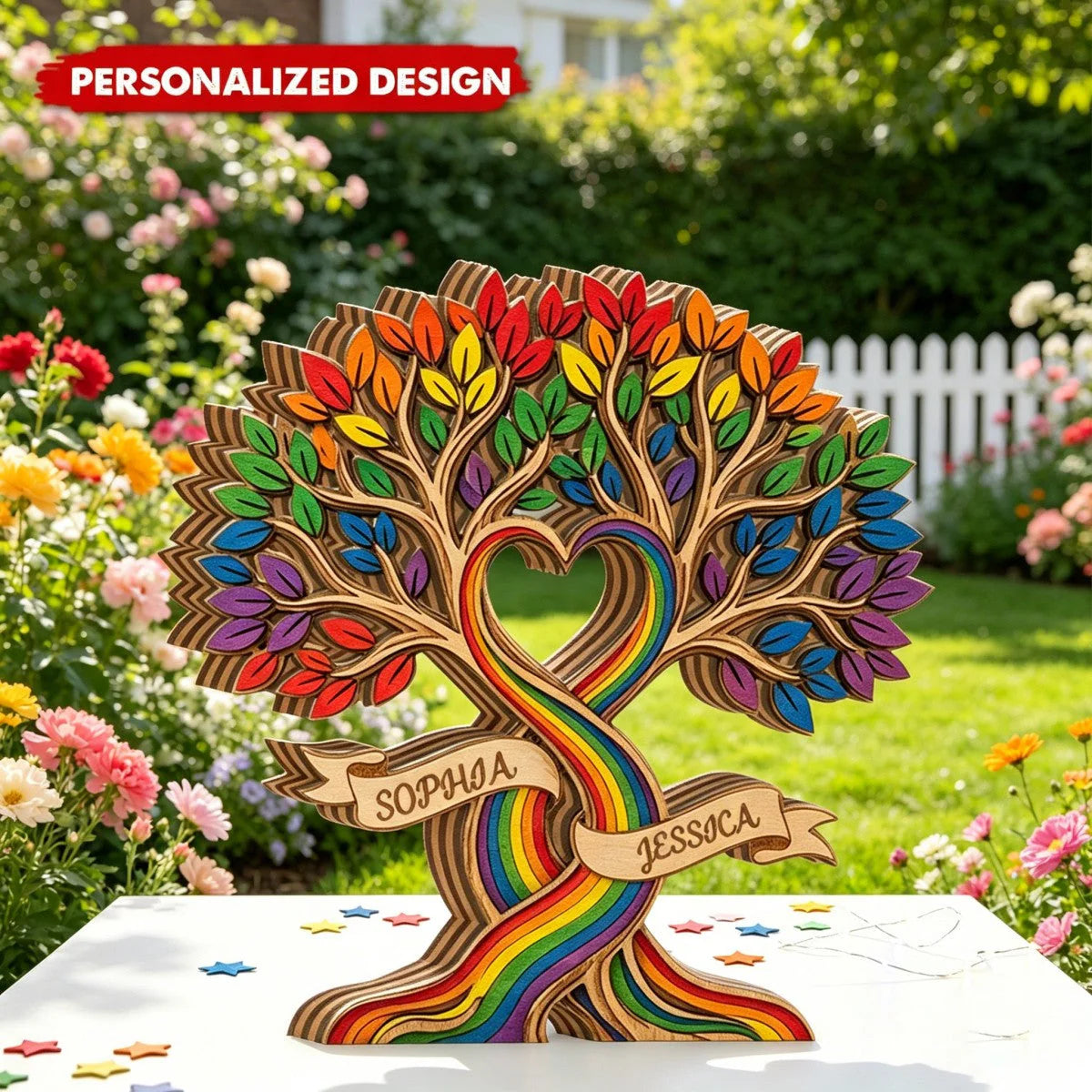 Custom Lgbtq Pride Tree Plaque for Couples with personalized design details for meaningful gifting