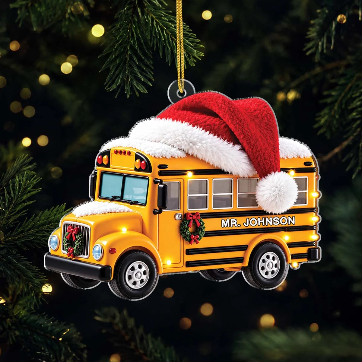 Personalized School Bus Acrylic Christmas Ornament - Custom Driver Name Keepsake Gift