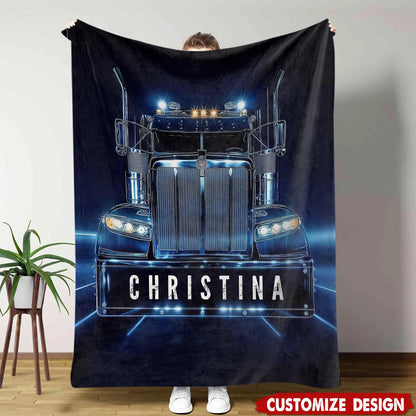 Personalized Trucker Blanket - Custom Name Semi Truck Driver Keepsake Gift
