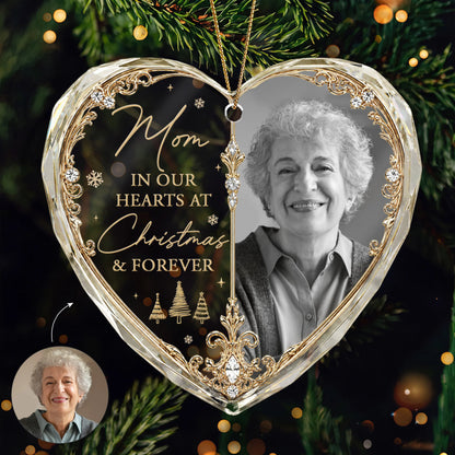 In Our Hearts At Christmas & Forever - Personalized Photo Glass Ornament Memorial Gift