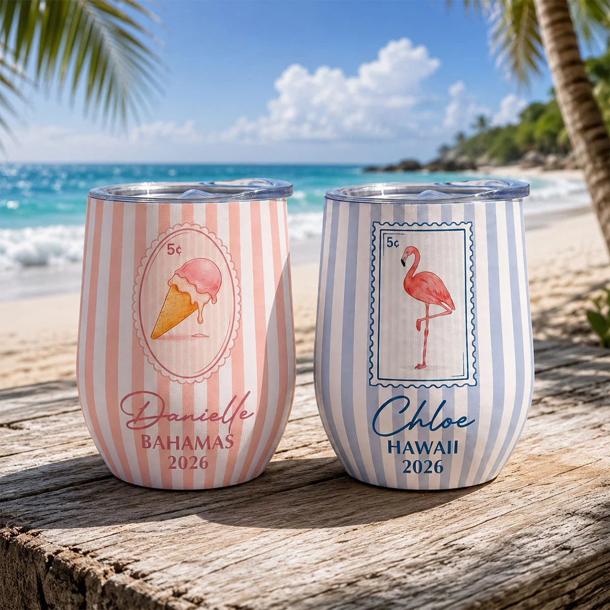 Personalized Girls Trip Wine Tumbler - Custom Beach Vacation Stainless Steel Cup