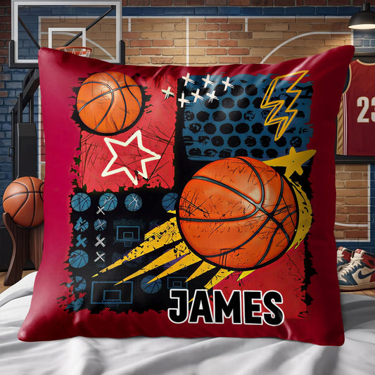 Personalized basketball pillow with custom name James and stars design for sports room decor