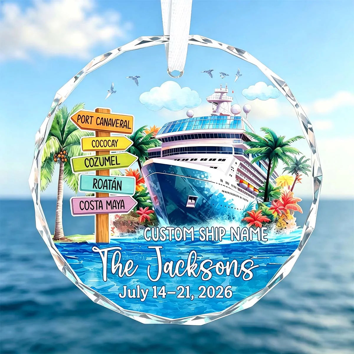 Custom Cruise Ship Name Glass Ornament - Personalized Family Cruise Vacation Keepsake Gift