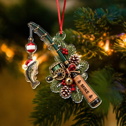 Custom Catch Personalized Fishing Rod Acrylic Ornament - Christmas Keepsake Gift for Fishers