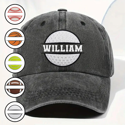 Custom name sport ball washed denim cap in black for sports lovers and athletes