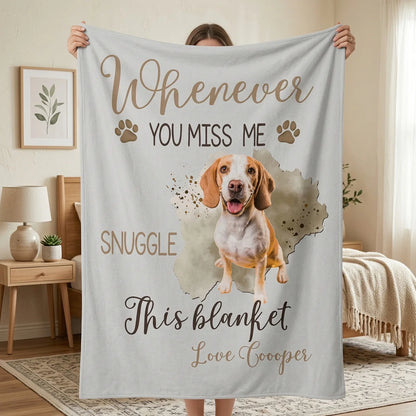 Personalized dog memorial blanket featuring a custom pet photo and sweet quote for grieving pet owners
