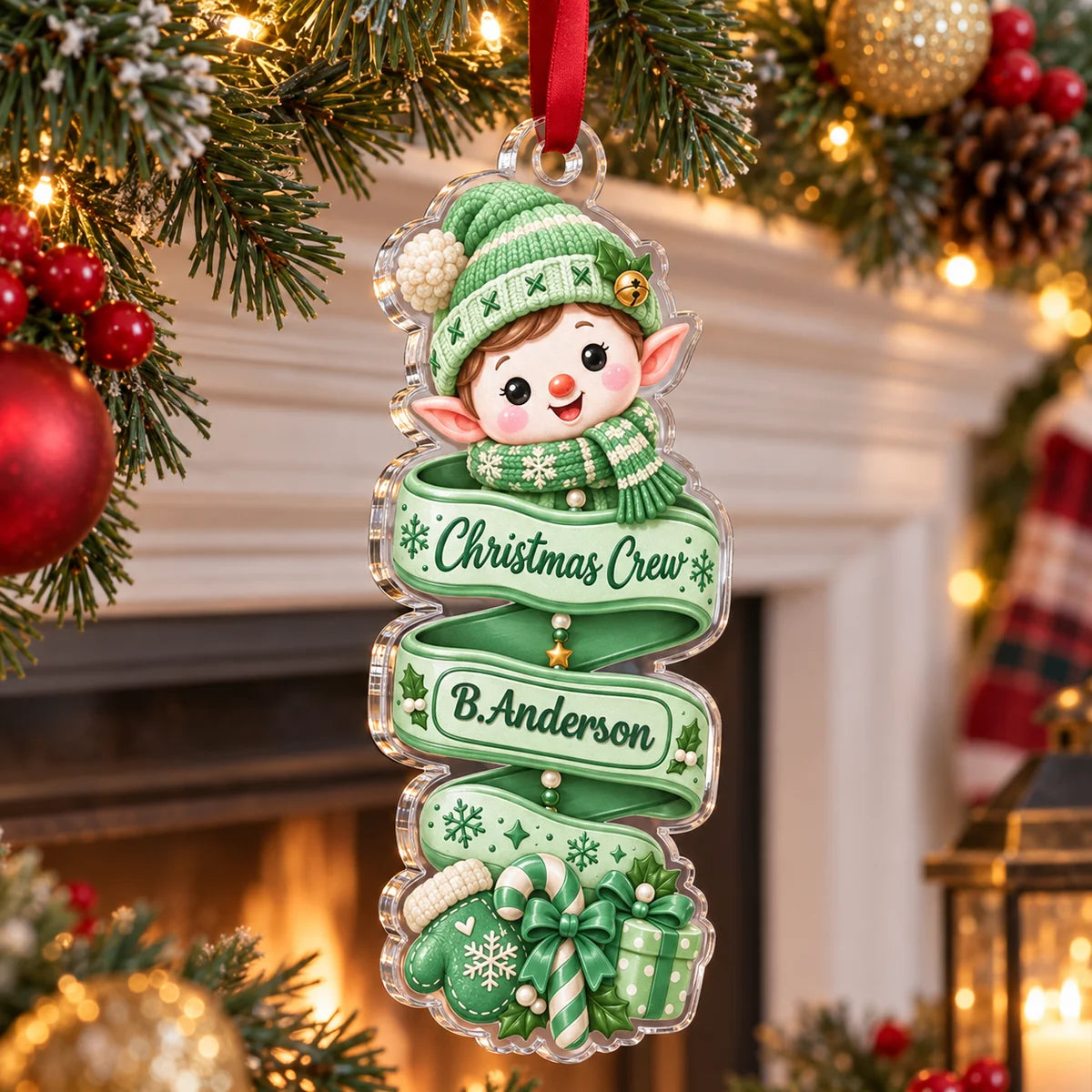 Jolly & Bright Personalized Christmas Elf Ornament - Custom Acrylic Holiday Keepsake Gift for Family & Kids