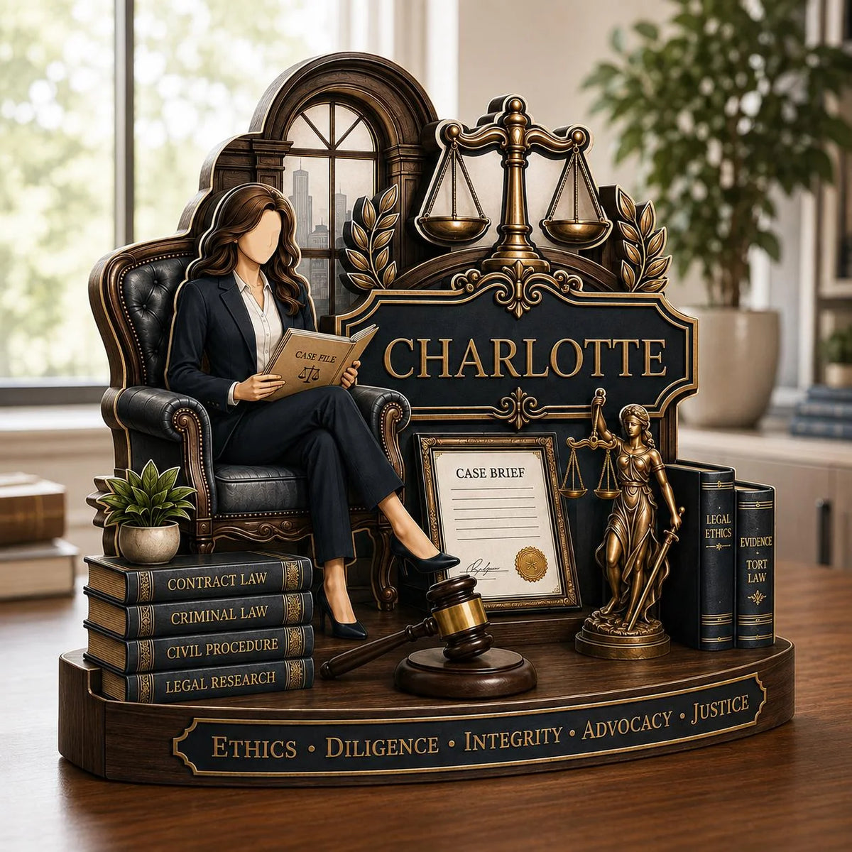 Scales Of Justice Personalized Attorney Wooden Block - Custom Lawyer Desk Decor