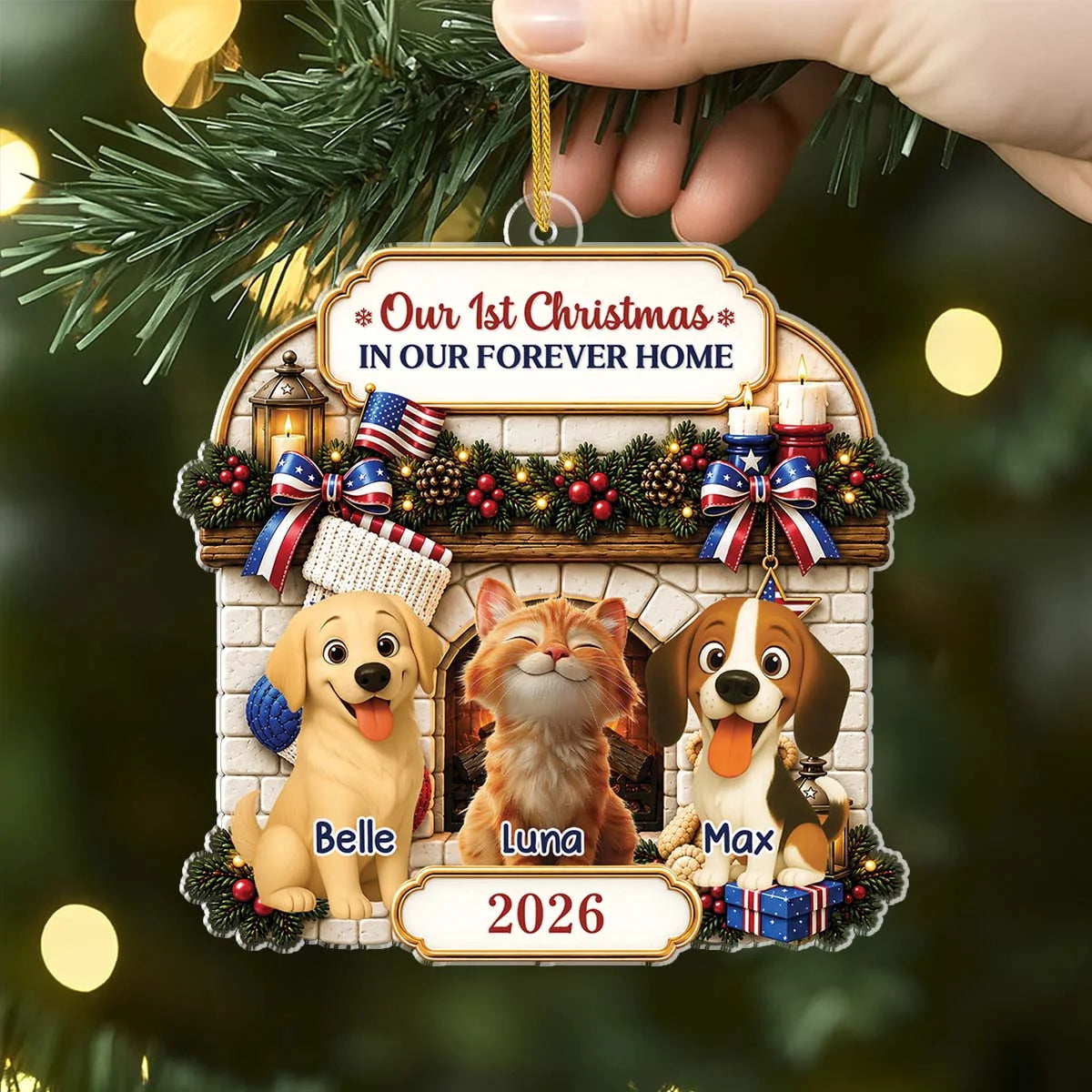 First Christmas In Forever Home - Personalized Dog & Cat Acrylic Ornament Keepsake Gift