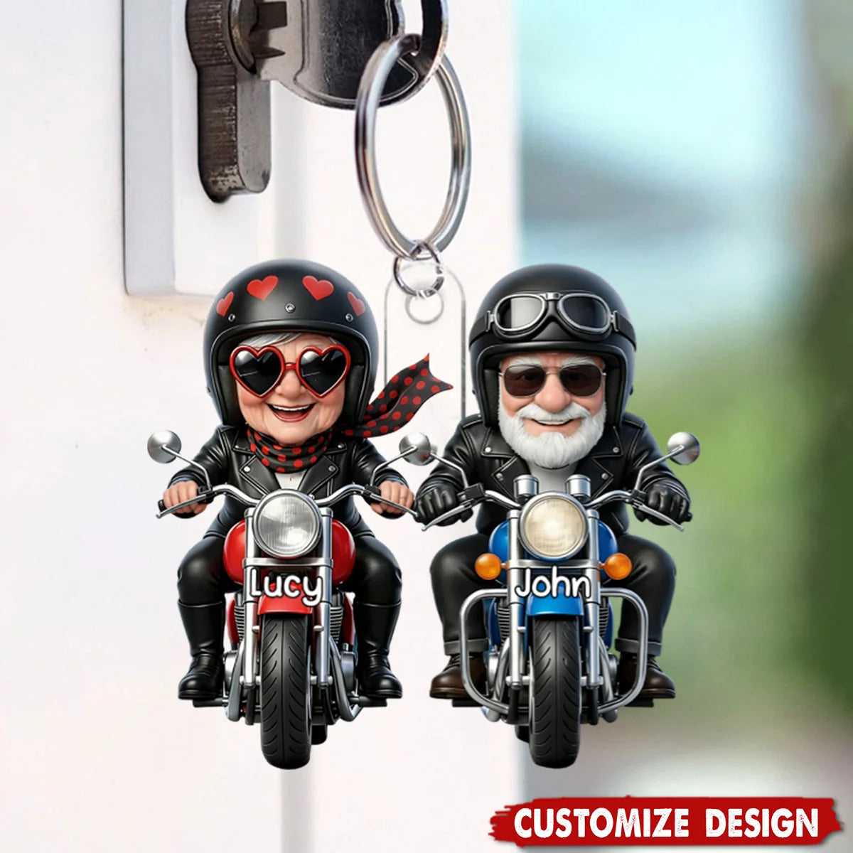 Hold Your Hand At 80 Personalized Keychain - Custom Acrylic Biker Couple Keepsake Gift for Motorcycle Lovers