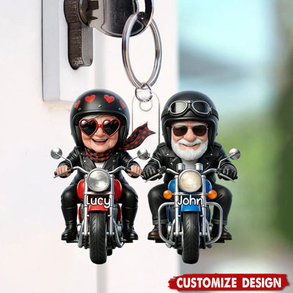 Hold Your Hand At 80 Personalized Keychain - Custom Acrylic Biker Couple Keepsake Gift for Motorcycle Lovers