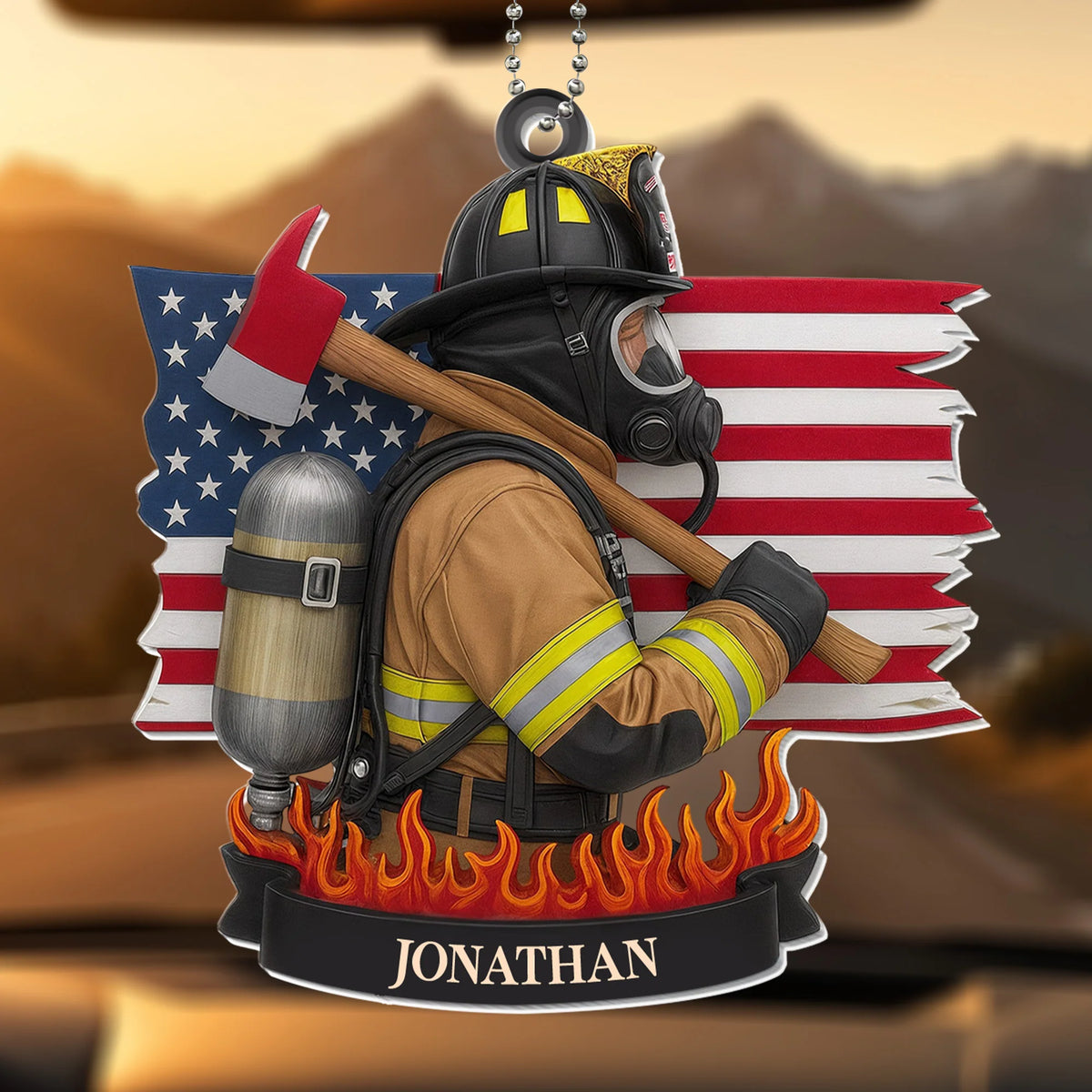 Celebrate Our Heroes Firefighter American Flag Ornament