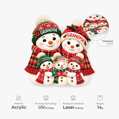 Personalized Snowman Family Acrylic Ornament - Custom Keepsake Christmas Tree Decor
