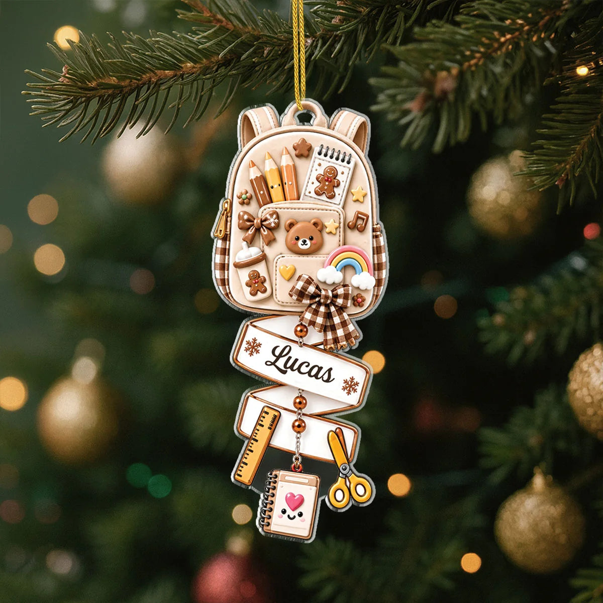 Back to School Backpack Personalized Kids Ornament - Custom Name Christmas Keepsake