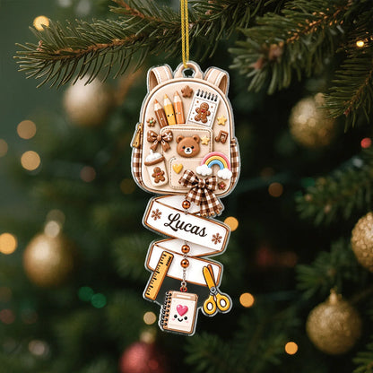 Back to School Backpack Personalized Kids Ornament - Custom Name Christmas Keepsake