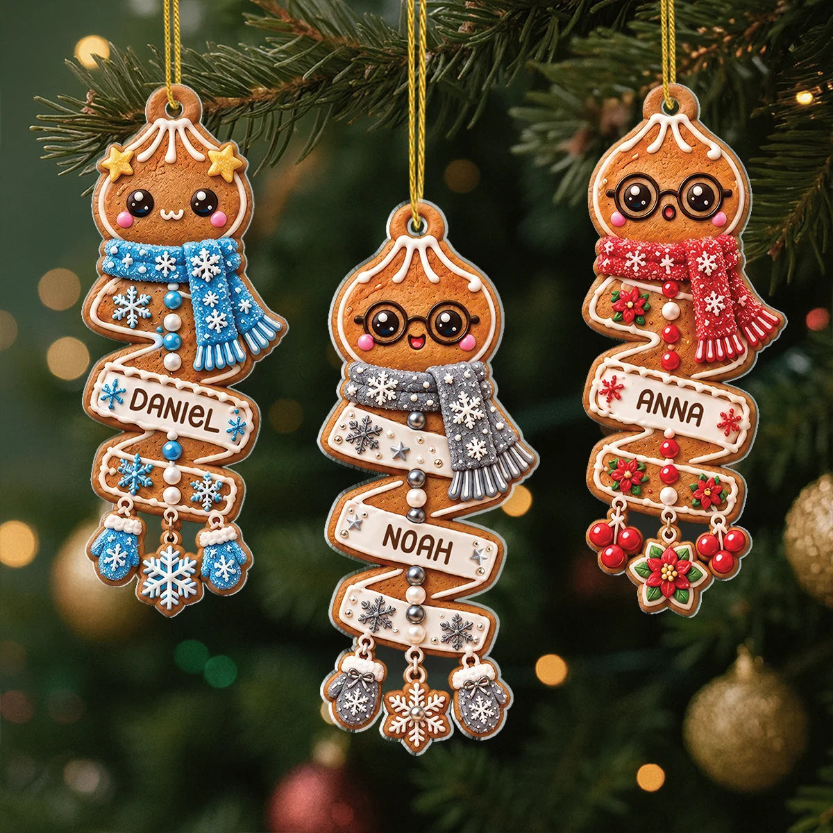 Personalized Gingerbread Dumpling Acrylic Ornament with Kid's Name - Christmas Keepsake Gift for Him/Her