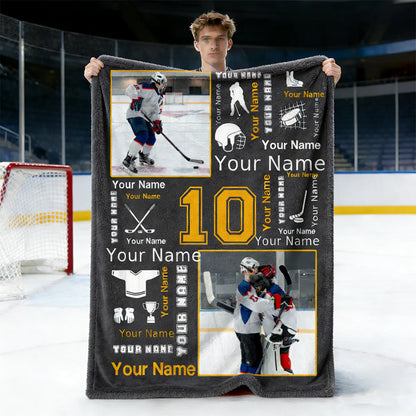 Personalized Hockey Photo Blanket personalization view for Son/Grandson