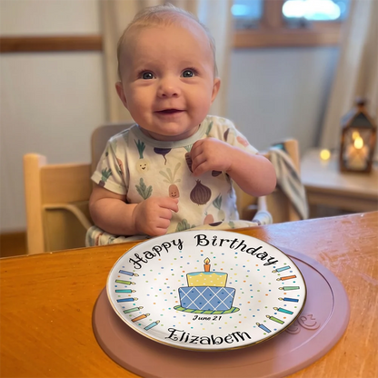 Happy Birthday Cake & Candles Personalized Birthday Ceramic Plate - Custom Name Keepsake Display Gift