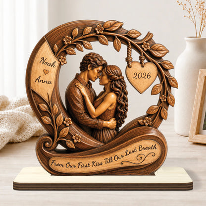 "From Our First Kiss Till Our Last Breath" Personalized Wooden Plaque - Custom Couple Gift for Wife & Husband