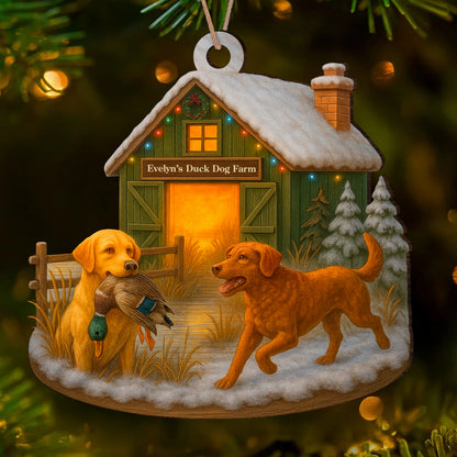 Personalized Duck Hunting Dog Wood Ornament - Custom Farm Name Christmas Gift