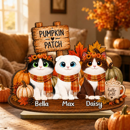 Fall Pumpkin Patch Personalized Cat Wooden Plaque - Custom Autumn Decor Gift for Cat Lovers