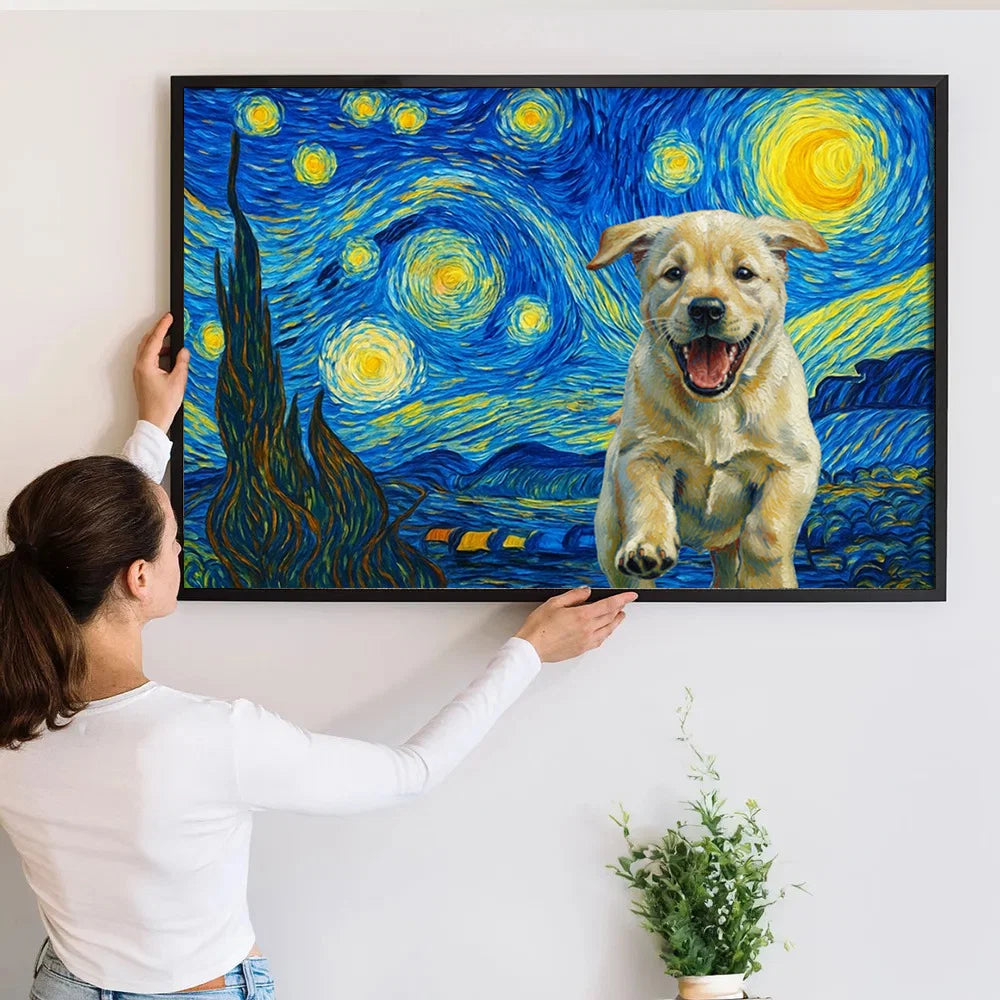 Custom Starry Night Pet Canvas / Poster - Personalized Photo Gift for Dog Lovers