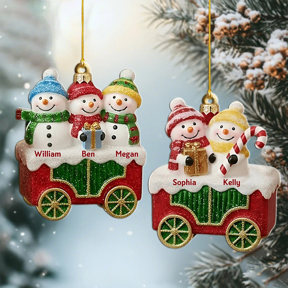 Family Christmas Train Personalized Wooden Ornament - Custom Holiday Keepsake Gift