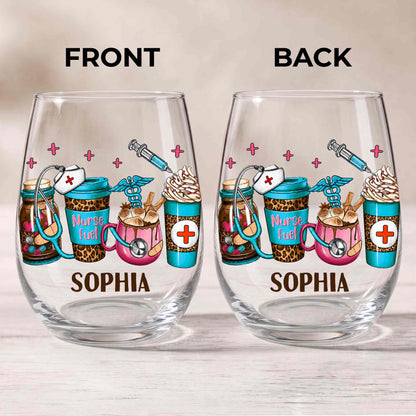Personalized nurse stemless wine glass with Nurse Fuel leopard coffee cups and medical icons design image 10