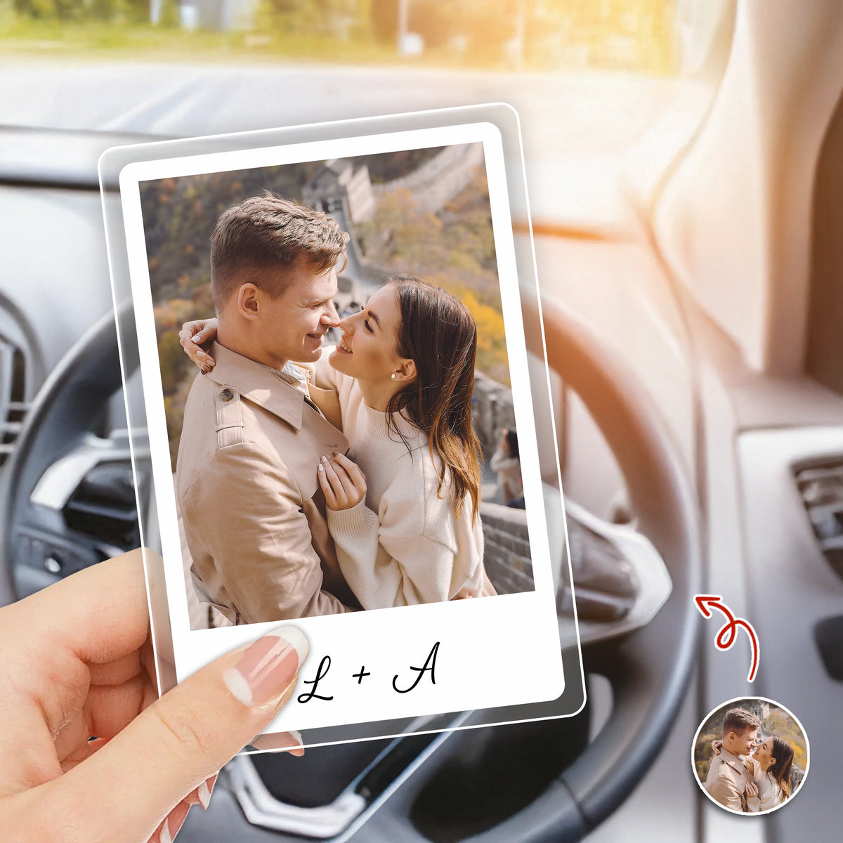 Custom Couple Photo & Initials Acrylic Car Visor Clip - Anniversary Gift for Boyfriend Girlfriend