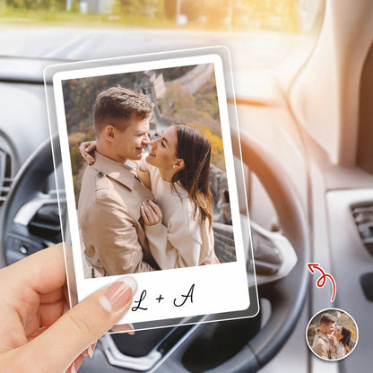 Custom Couple Photo & Initials Acrylic Car Visor Clip - Anniversary Gift for Boyfriend Girlfriend