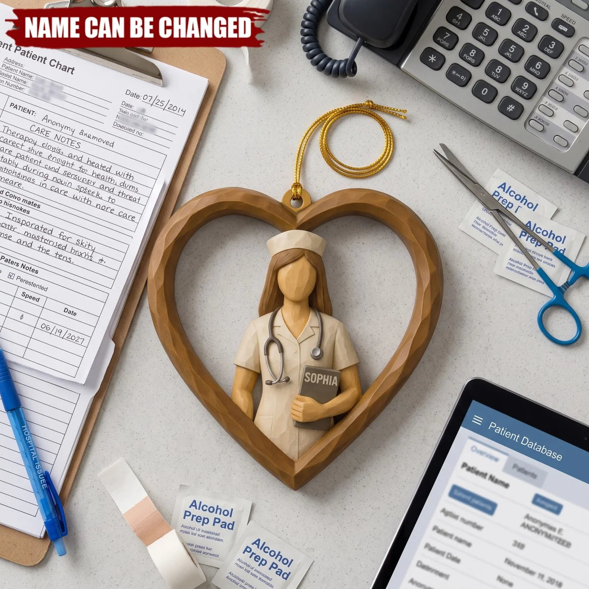 Personalized Nurse Wooden Ornament - Custom Heart Keepsake for Healthcare Hero RN Gift