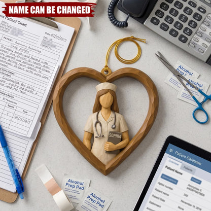 Personalized Nurse Wooden Ornament - Custom Heart Keepsake for Healthcare Hero RN Gift
