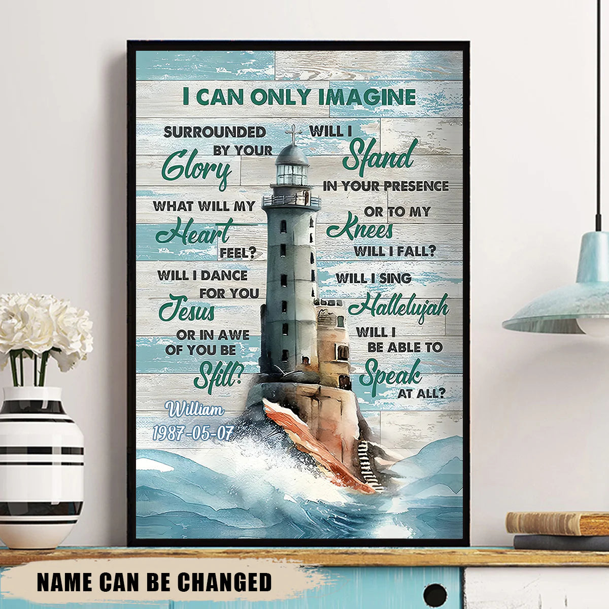 Custom Lighthouse Scripture Canvas for Family with personalized design details for meaningful gifting