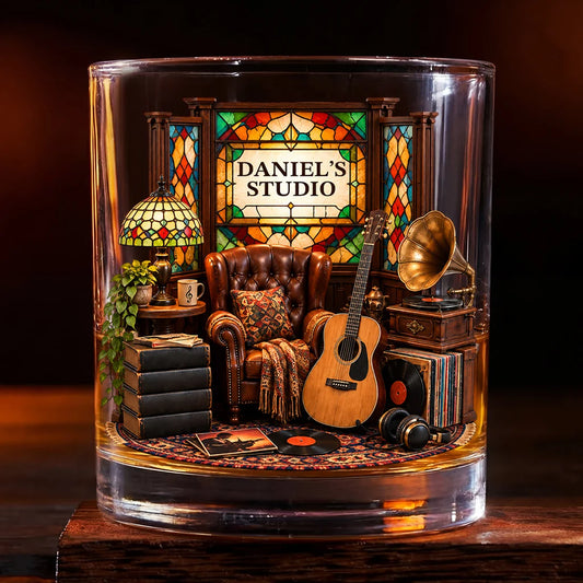 Guitar Studio Personalized Whiskey Glass - Custom Gift for Music Lovers