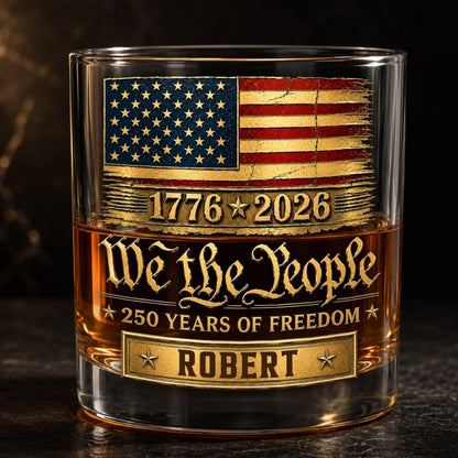 Tumbler material and size view - Personalized America 250Th Anniversary Whiskey Glass