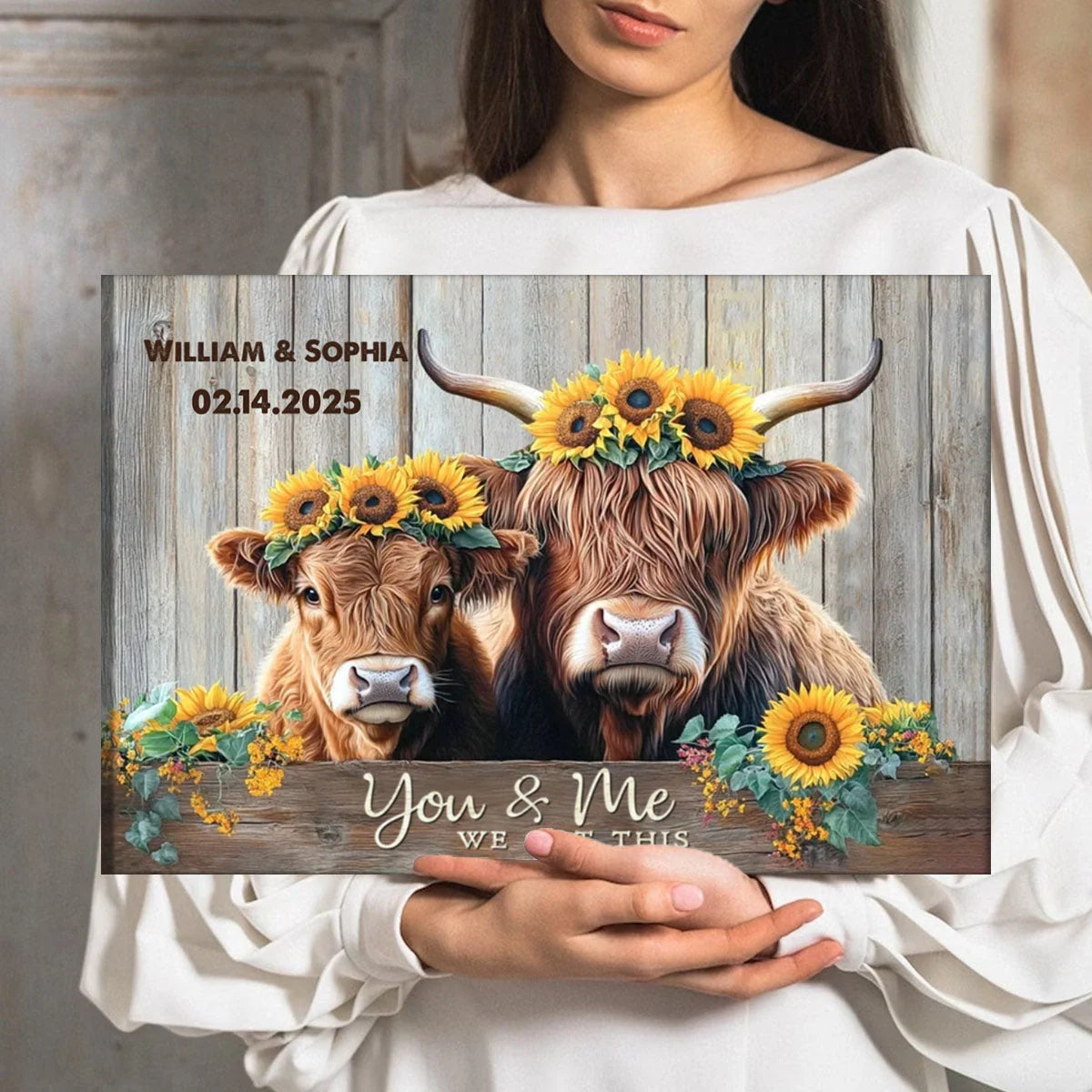 "We Decided On Forever" Personalized Highland Cows Canvas / Poster - Custom Rustic Couples Gift Art for Anniversary & Wedding