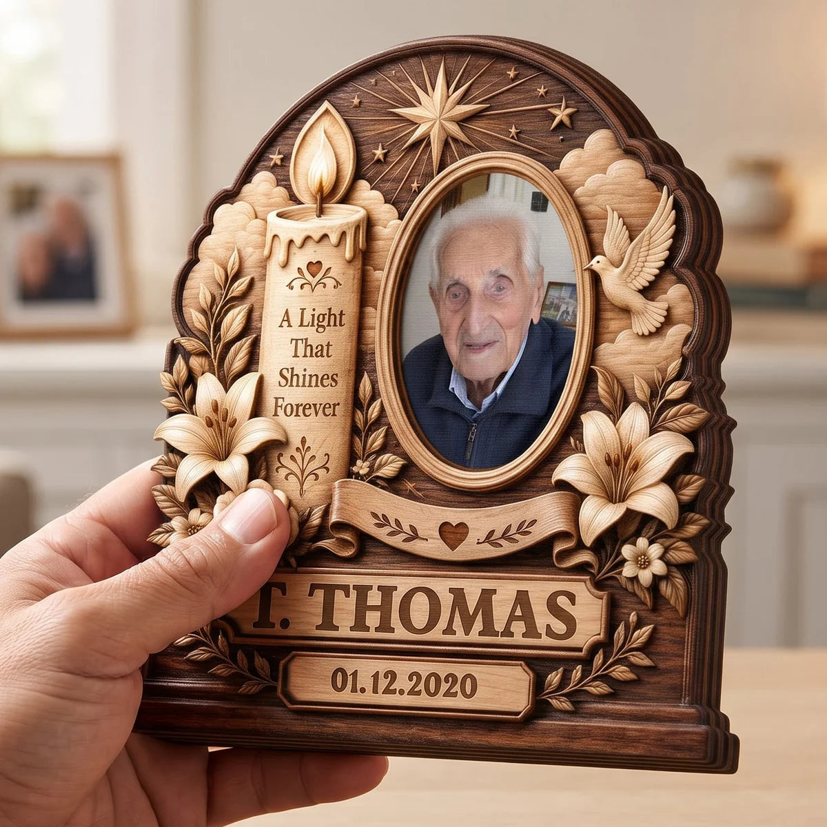 "A Light That Shines Forever" Personalized Wooden Block - Custom Memorial Photo Gift