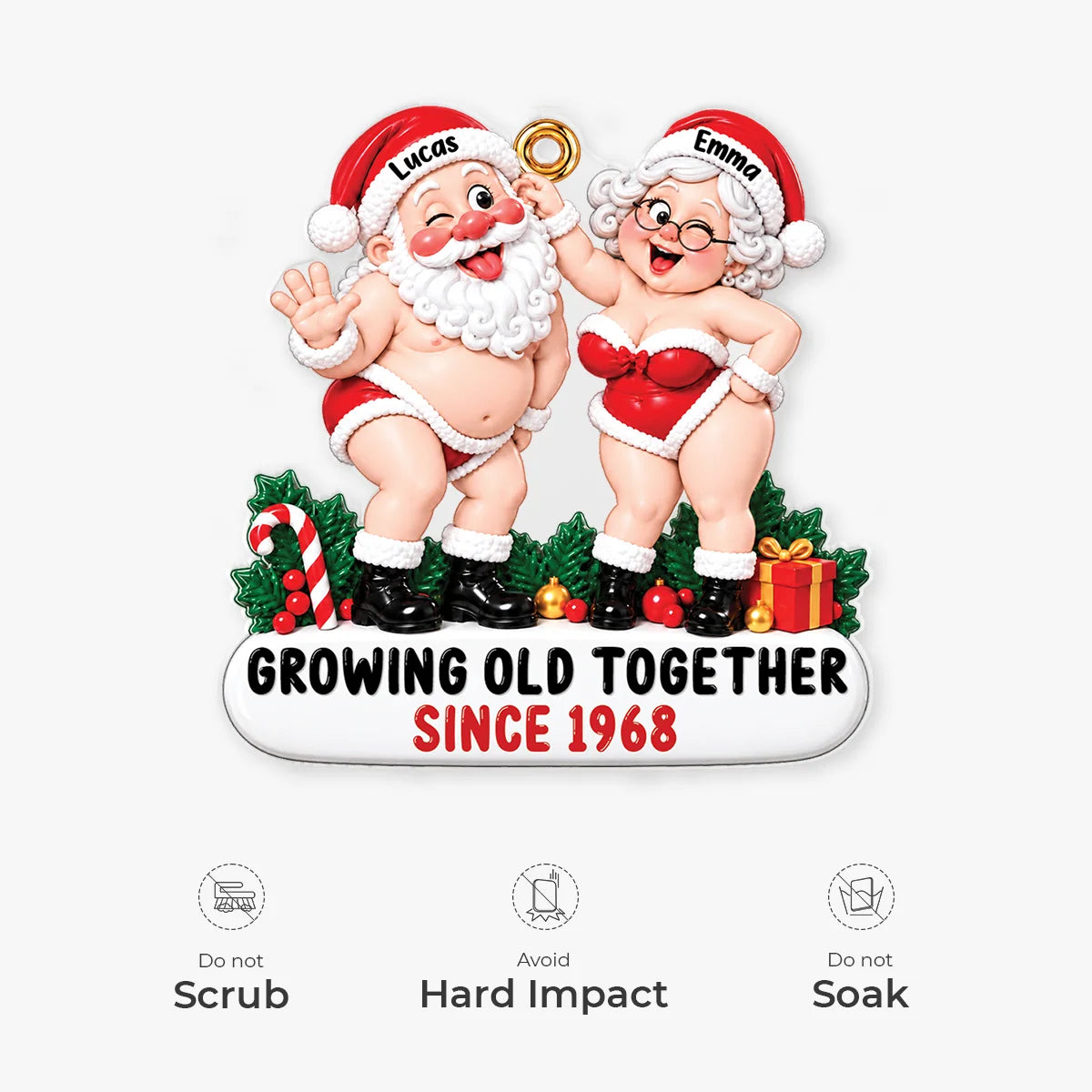 "Growing Old Together" Funny Santa Couple Personalized Acrylic Ornament - Christmas Gift for Couples