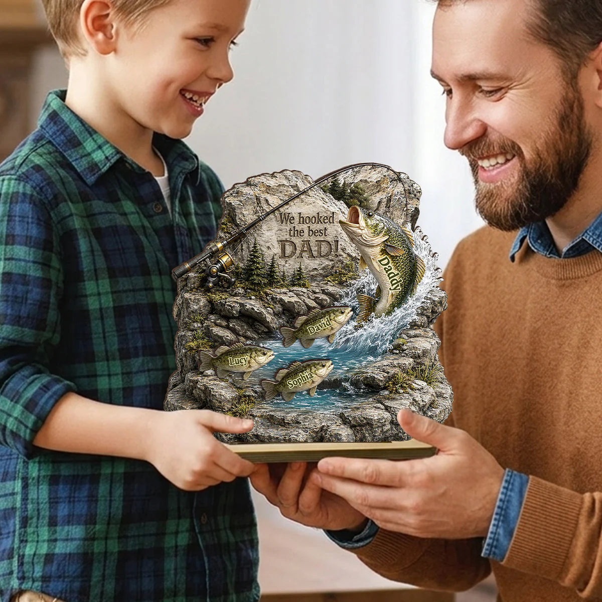 Plaque material and size view - Personalized Fishing Plaque Gift For Dad